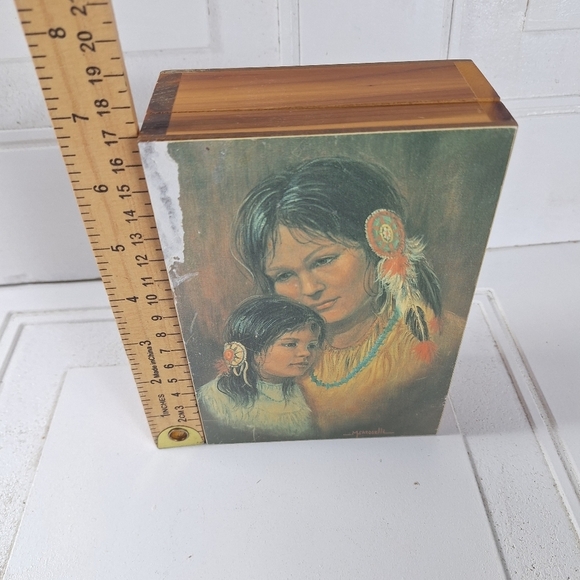 Native American Jewelry Box Art Print with Feather Details Woman & Child - Picture 9 of 11